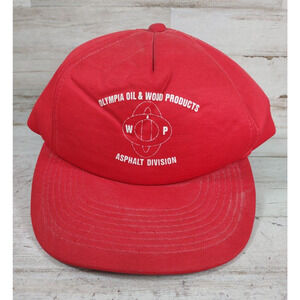 Vintage Olympia Oil and Wood Products Asphalt Red Snapback Foam Baseball Hat Cap